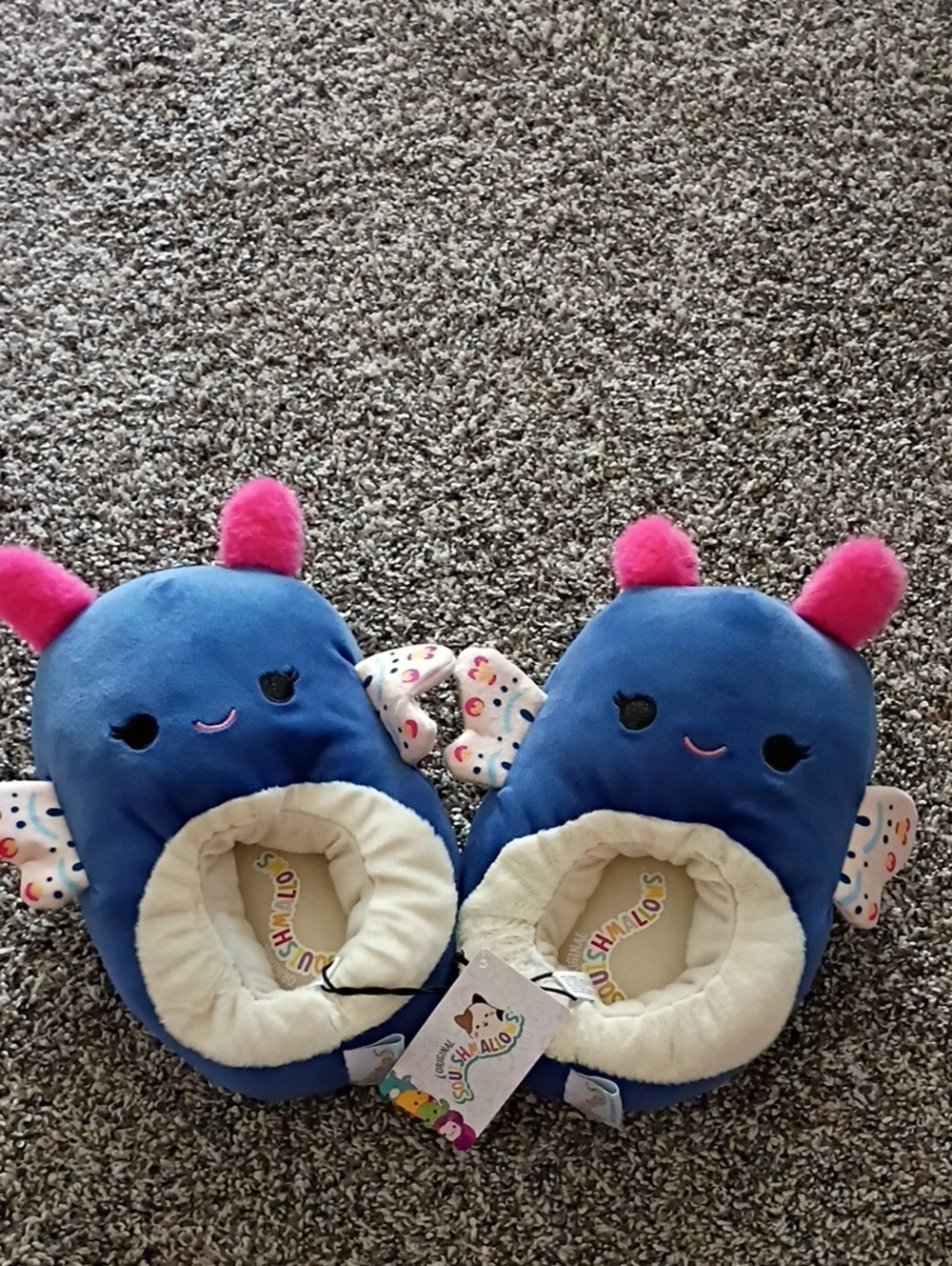 Squishmallows Blue Kids Slippers with Pink Antennae and Patterned Wings